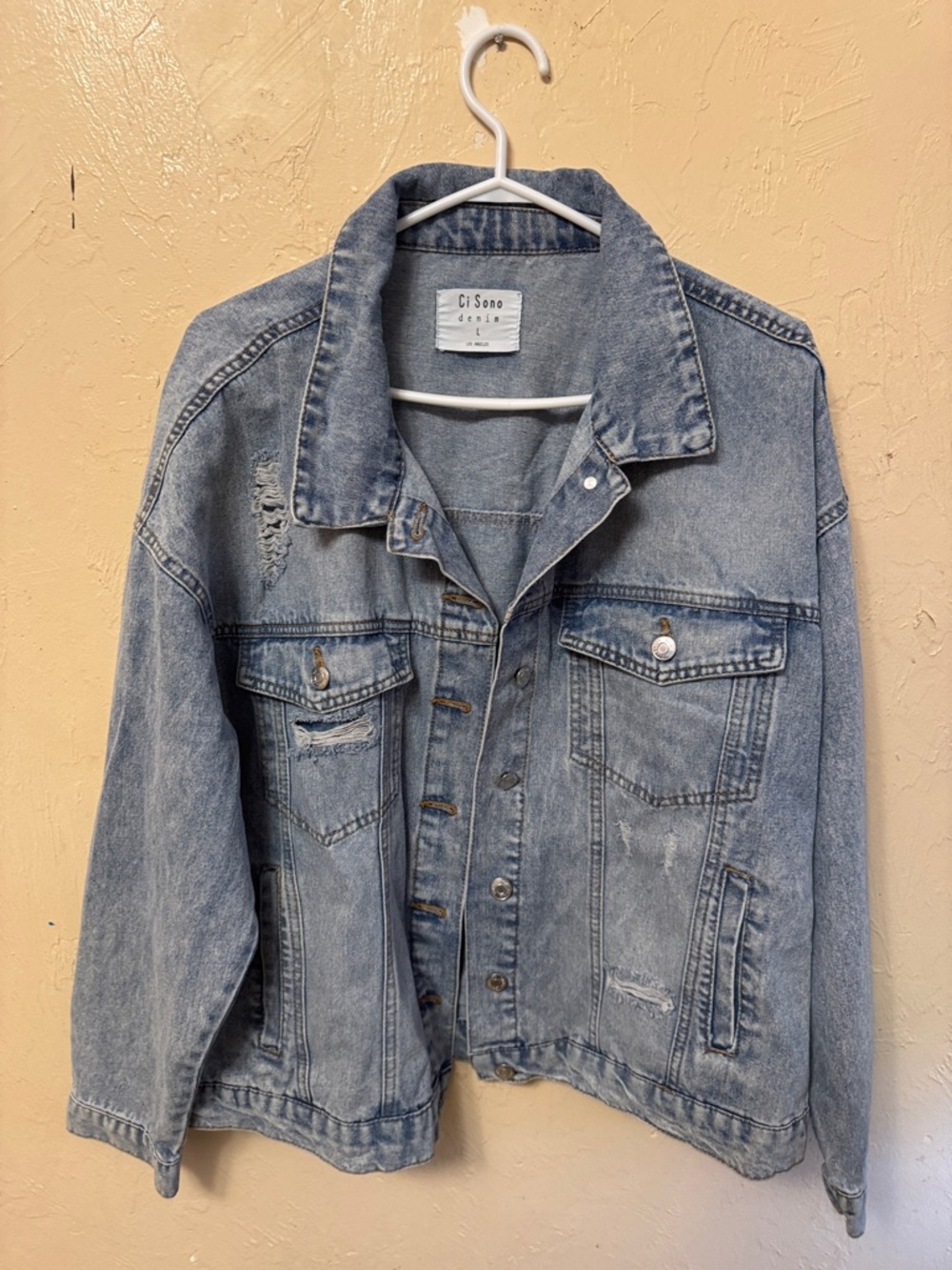 Ci Sono Light Blue Distressed Denim Jacket